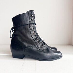 Emmedieci Buttery Soft Black Leather Antique Style Booties w Wool Lining 38.5